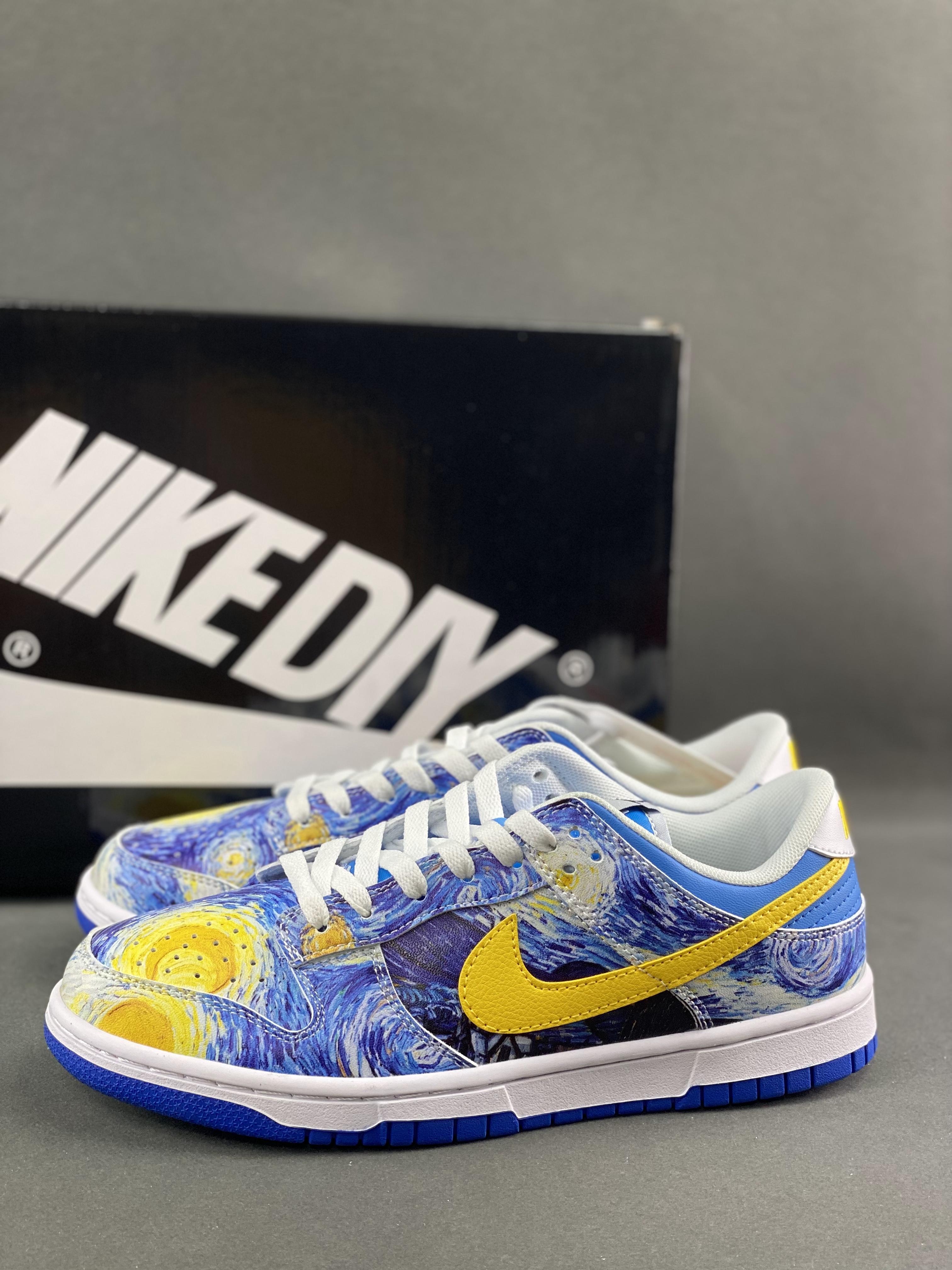 [Customized sneakers] Nike Dunk Wanhua Nong Starry Night Non-slip shock-absorbing wear-resistant low-top sneakers men's blue and yellow Item number: MG2186-013 Size: 36-45 (with half size) 9